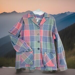 Pendleton Shacket Jacket Women M Pastel Plaid Wool Heritage Limited Edition Moey